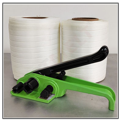 Bale press strapping